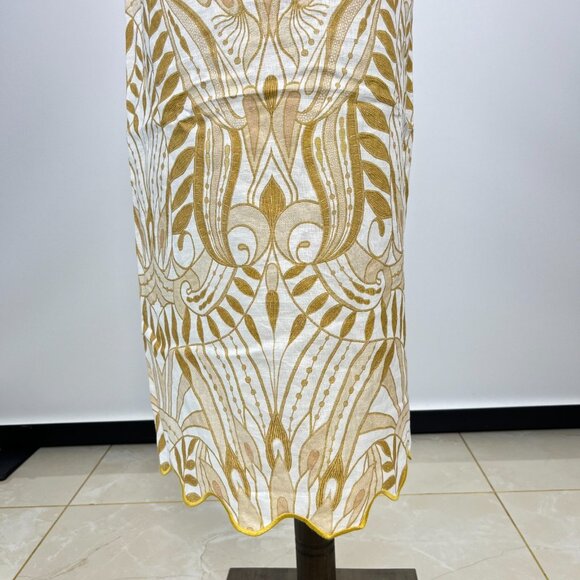 NWOT Farm Rio Midi Skirt Off-White/Beige Lace Nature Wavy Hem Linen Size S - Picture 4 of 12